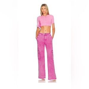 Wide leg cargo pants in raspberry rose